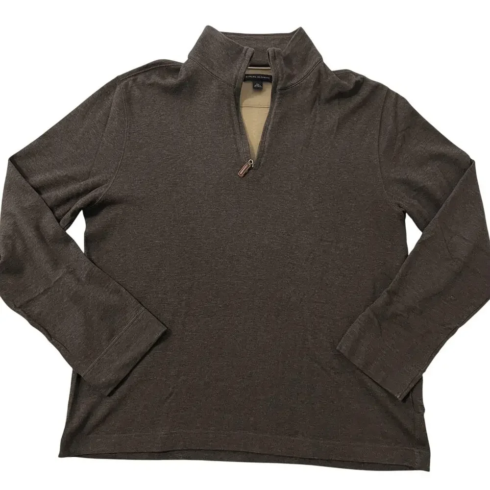 Banana Republic Sweater Mens XL Brown Quarter Zip Pullover Cotton Knit Y2K 2008